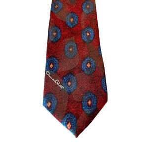 Oscar de la Renta Dark Red Blue Silk Blend 4" wide tie Old Money Luxury menswear